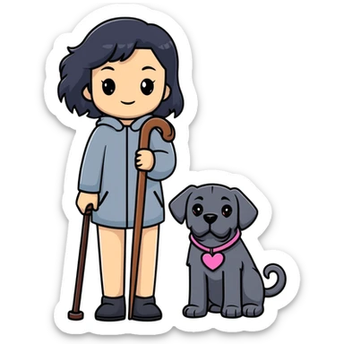 girl with long black hair hugging a black Cane Corso dog sticker