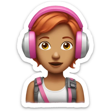 redhead girl with pink headset sticker