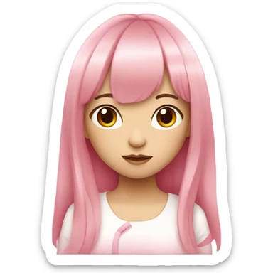 teenage Asian girl with long pink hair with bangs sticker