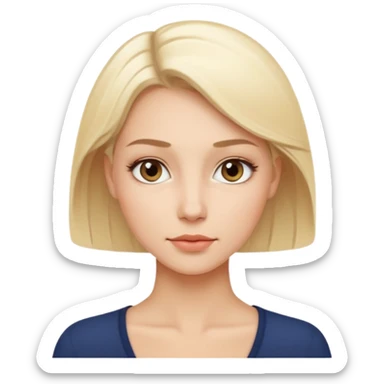 Stylized emoji portrait of a sexy long-haired white-blonde woman, confident expression, smooth skin, minimal makeup, clean background sticker