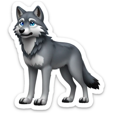 Grey wolf with black paws, black muzzle, black tail. with blue eyes. full body sticker