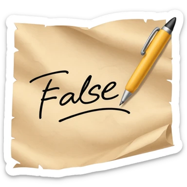 a hand writing 'false' on a piece of paper sticker