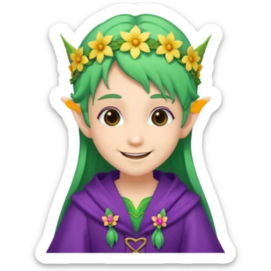 green hair elves, wearing purple with flower crowns sticker