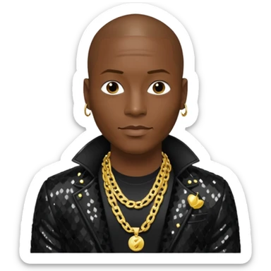 Tyrese Gibson with black sequin jacket, black shirt with necklace sticker