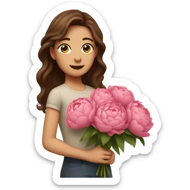Girl with brown hair with a big peony bouquet  sticker