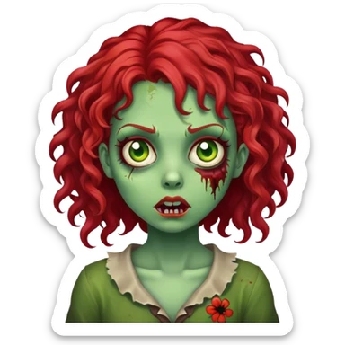 uma menina zumbi (pele verde) de cabelo cacheado vermelho sticker