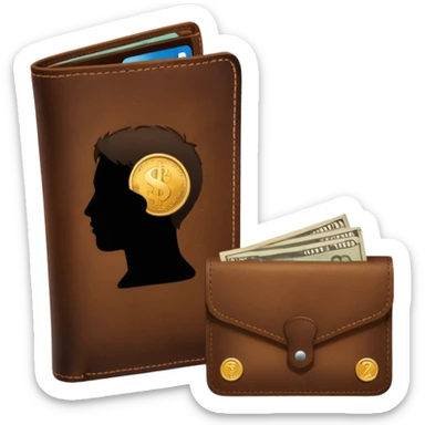 wallet with coins and a person silhouette above sticker