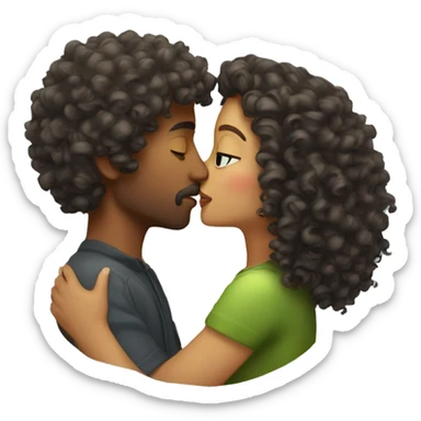 Girl with curly hair kissing man sticker