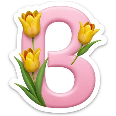 Number 8 made of soft pink and yellow tulips sticker
