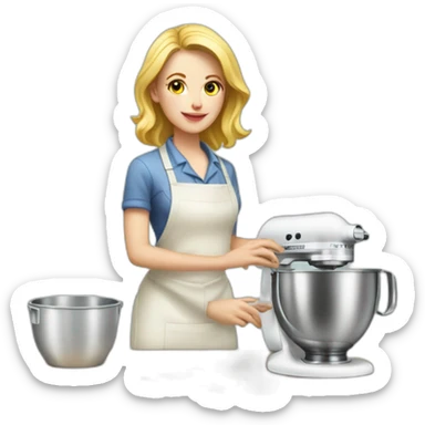 White woman confectioner in full length with a mixer sticker