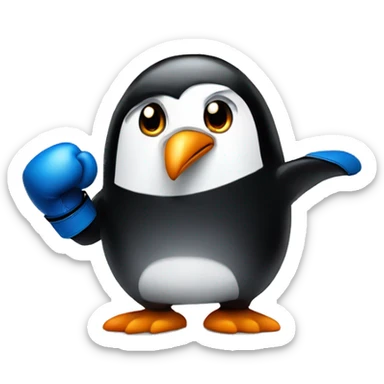 a menacing penguin with boxing gloves sticker