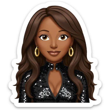 Yolanda Adams with long dark brown hair, black sequin outfit  sticker