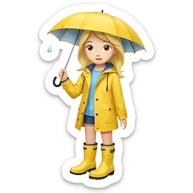 Girl in a yellow raincoat and rain boots sticker