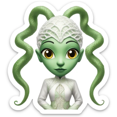 Photo realistic, alien female green,  on white china dragon infinite story sticker