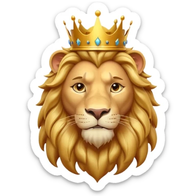 king lion portrait, head and shoulders only, golden crown, royal mane, confident majestic expression, fantasy royalty vibe, 3D cartoon, mobile game icon style, clean background, no text, no watermark
 sticker