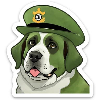 Saint Bernard dog wearing a derby hat sticker