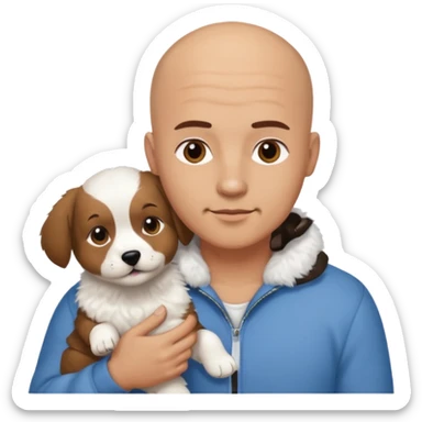 Bald guy, brunette and white puppy sticker