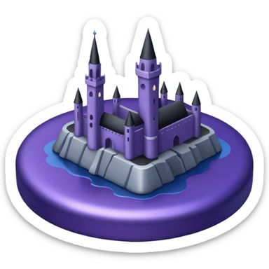 Landmark above the map. Colors: dark purple, dark blue, black, silver. Style: metallic, realistic sticker