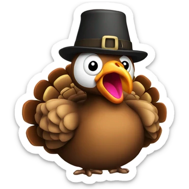turkey Thanksgiving with pilgrim hat sticker