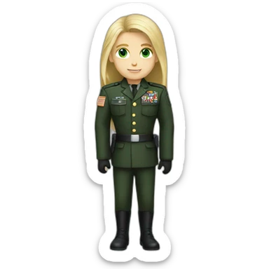 Military blond guy with green eyes blond long hair girl in black dress sticker