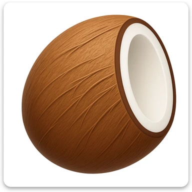 Create a coconut emoji that looks exactly like the reference image in the style of iOS emojis. The emoji should have a 3D appearance with shiny, smooth gradients, soft shadows, and a realistic coconut texture, capturing the classic emoji look. Add a subtle highlight to the shell. sticker