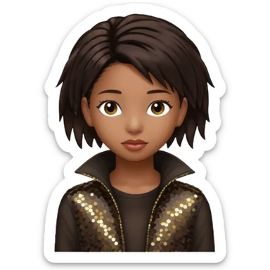 Willow Smith with long dark brown hair, dark brown sequin outfit sticker