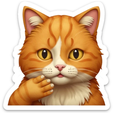 A cat holding its forehead with its paw because it has a headache sticker