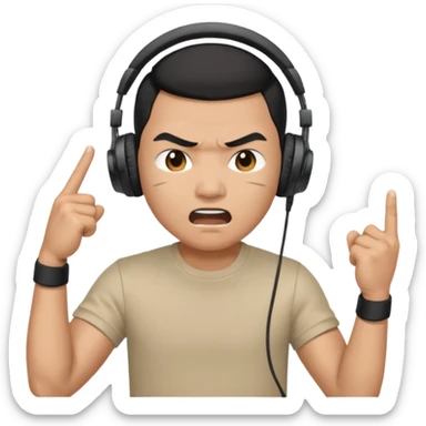 asian Male, angry, wearing headphone having mic, t-shirt 
 sticker