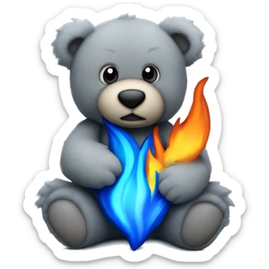 realistic-Daring-grey-teddy-bear-hugging-blue-flame sticker