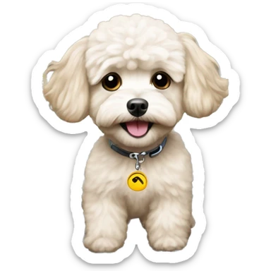 Maltipoo drives in a train sticker