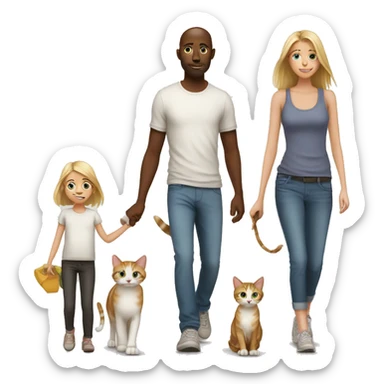 Young white Familie skinny casual walking and cats sticker