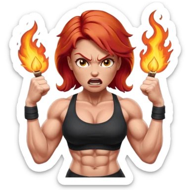 burning angry bodybuilder red haired woman sticker