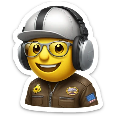 smiley yellow face wearing aviator glasses and racing headset and cap  sticker