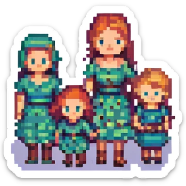 a family of four, pixel art style sticker