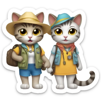 2 girl cats dressed up as tourists sticker
