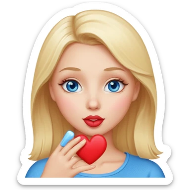 Une femme blonde yeux bleus qui envoi un bisous cœur sticker
