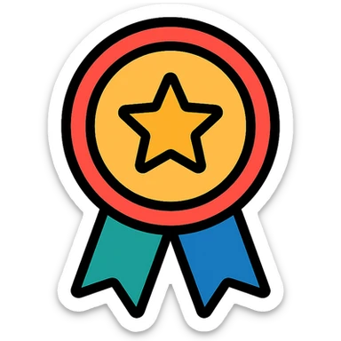 vector icon of a top category with gold and colorful elements, elegant and minimalist flat design, award badge style, 2D flat vector, trending icon look, soft shadows, isolated on white background, no text, perfect for commercial use sticker