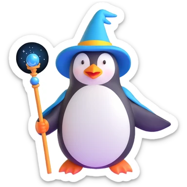 penguin wizard with magic staff and wizard hat sticker