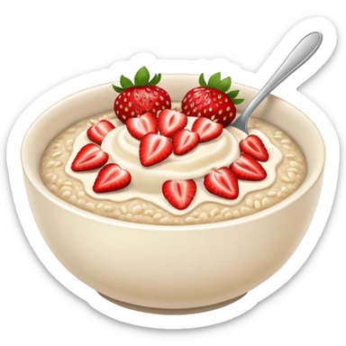 A bowl of porridge with strawberries without cream  sticker