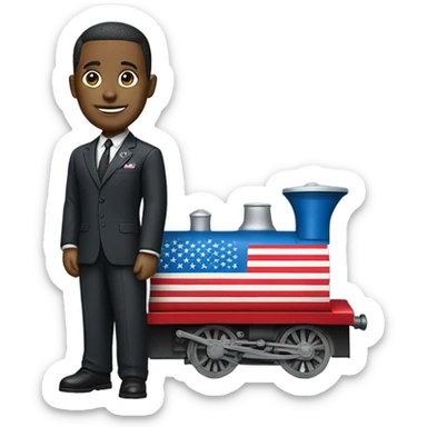 Thomas in a train body wearing a suit with an American flag pin on it sticker