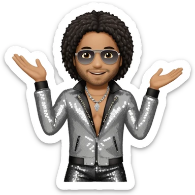 Lenny Kravitz with long dark brown hair, silver sequin outfit sticker