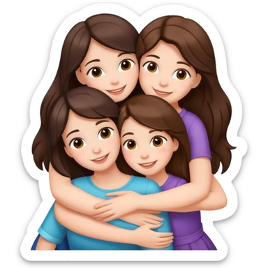 Five happy girls brunette and white races huggings  sticker