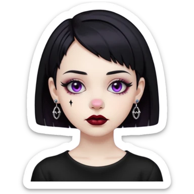 A girl with black and short hair, Gothic style lip and nose piercings and earrings sticker