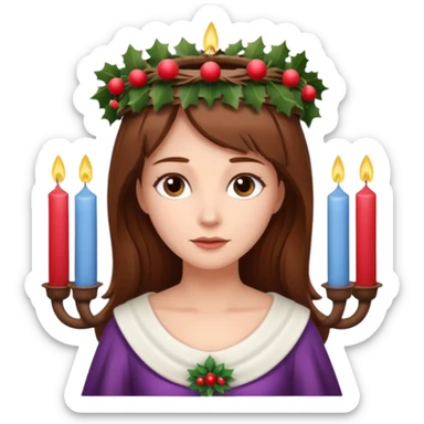 brown haired white women with white gown and advent wreath with candles on the head sticker