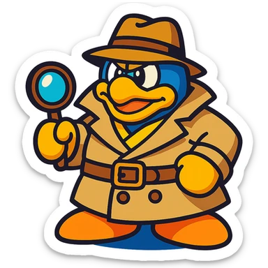 King Dedede from Kirby in a detective outfit, with a trench coat and hat, vibrant toon style sticker