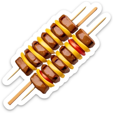 Street food skewer with grilled meat in emoji style sticker