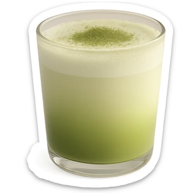 aesthetic matcha latte in a transparent cup, with a cute gradient from green to milk color, visually appealing and soft lighting sticker