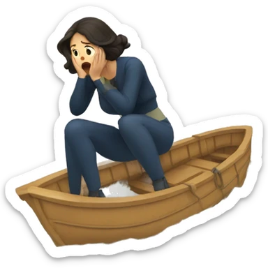 woman scared sinking ship sticker