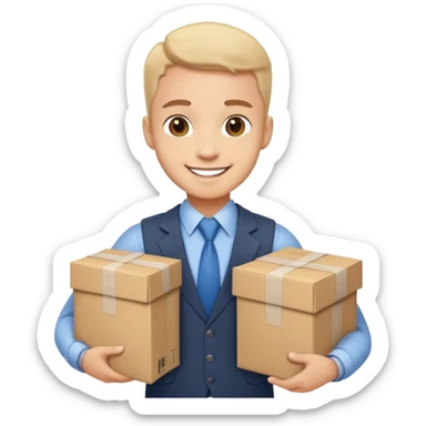 A friendly business person with packages and supplies, smiling and ready to deliver goods sticker