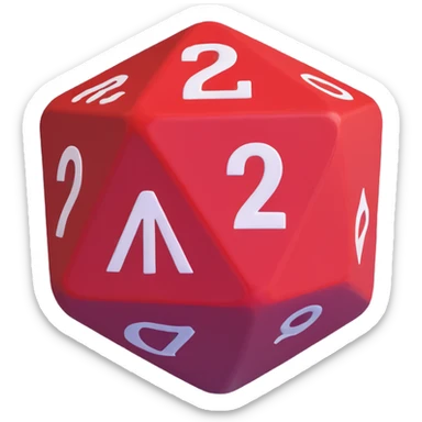 a 20-sided die (d20) with a blunt weapon sticker